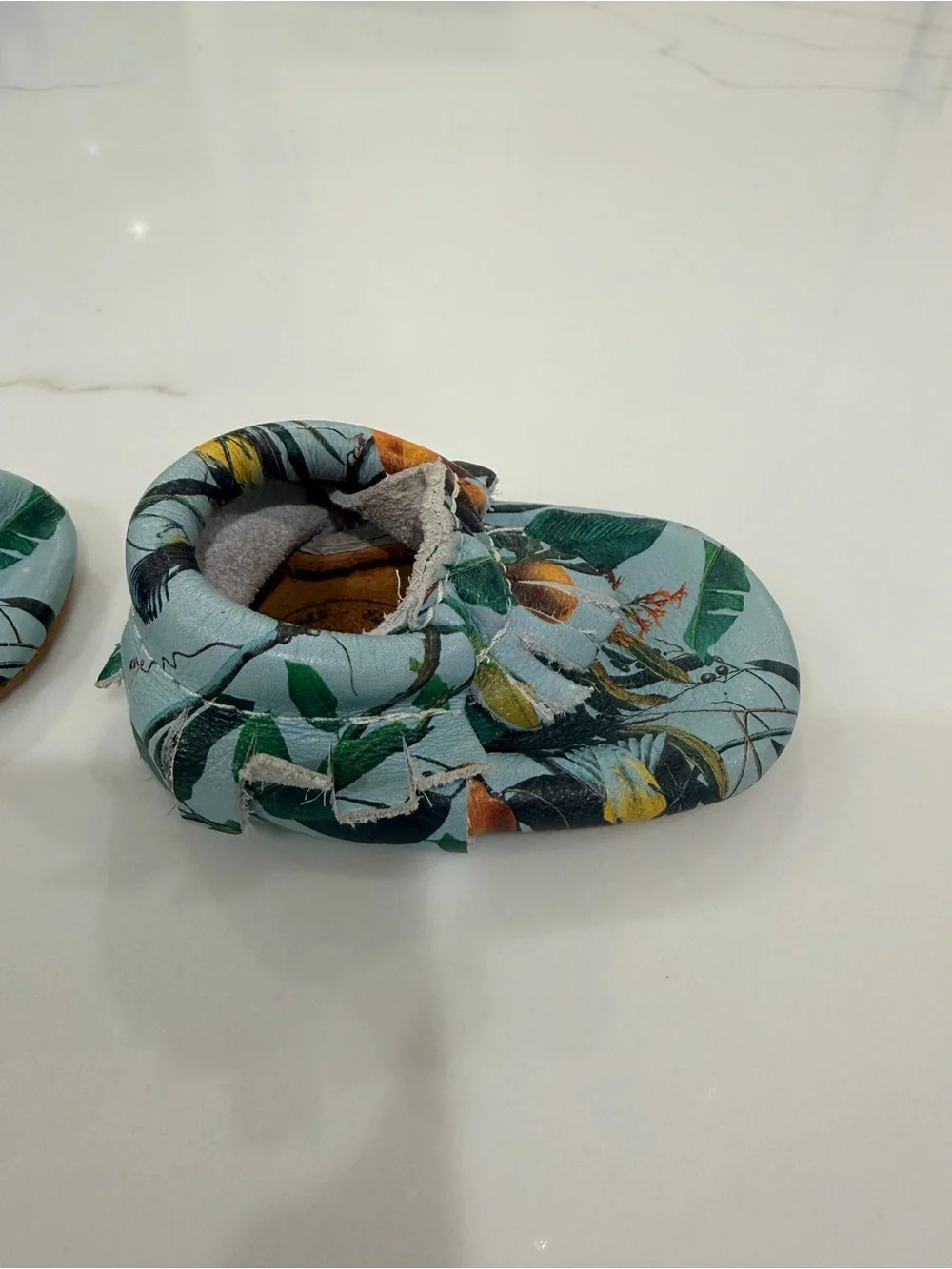Freshly Picked Botanical Baby Moccasins - Teal, Green, Yellow
